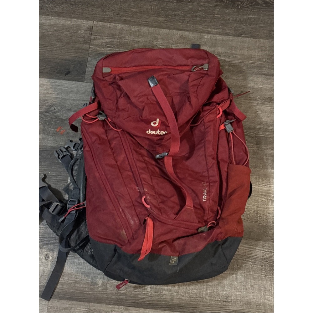 Deuter Act Trail 30 Backpack Red Grey Hiking Bag with Rain Cover Lumbar Padded